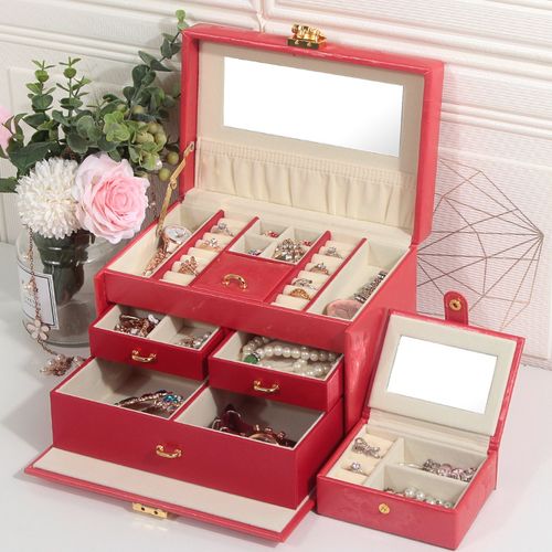新首饰盒带锁 手饰品收纳盒戒指盒表珠宝首饰盒箱复古生日结婚